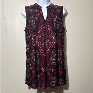 Roz & Ali Red Sleeveless Mandarin Collar Blouse